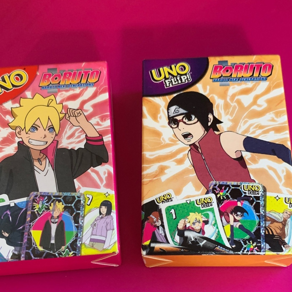 Two Boruto UNO Card games Flip! Card Game - Red and Orange